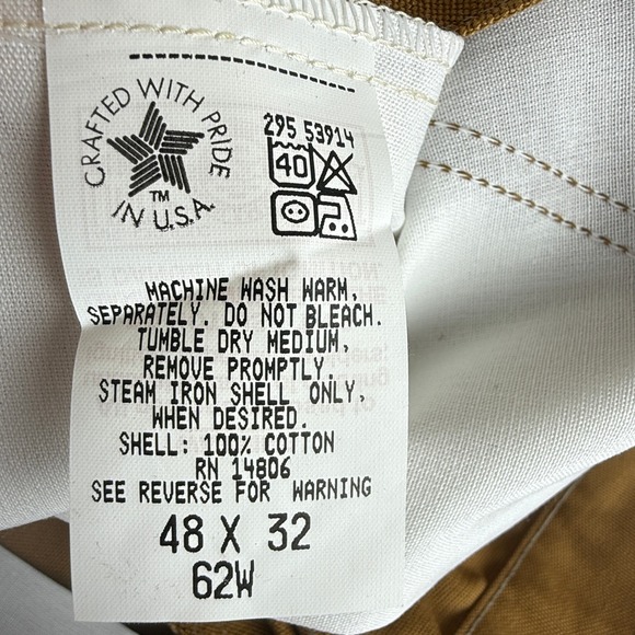 Carhartt 62W Double Front Work Dungaree Brown Duck Pants 48x32 USA NWT NOS - Picture 3 of 6